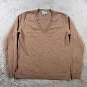 Pure Collection Sweater Womens 6 Medium Brown 100% Cashmere V-Neck Pullover Soft